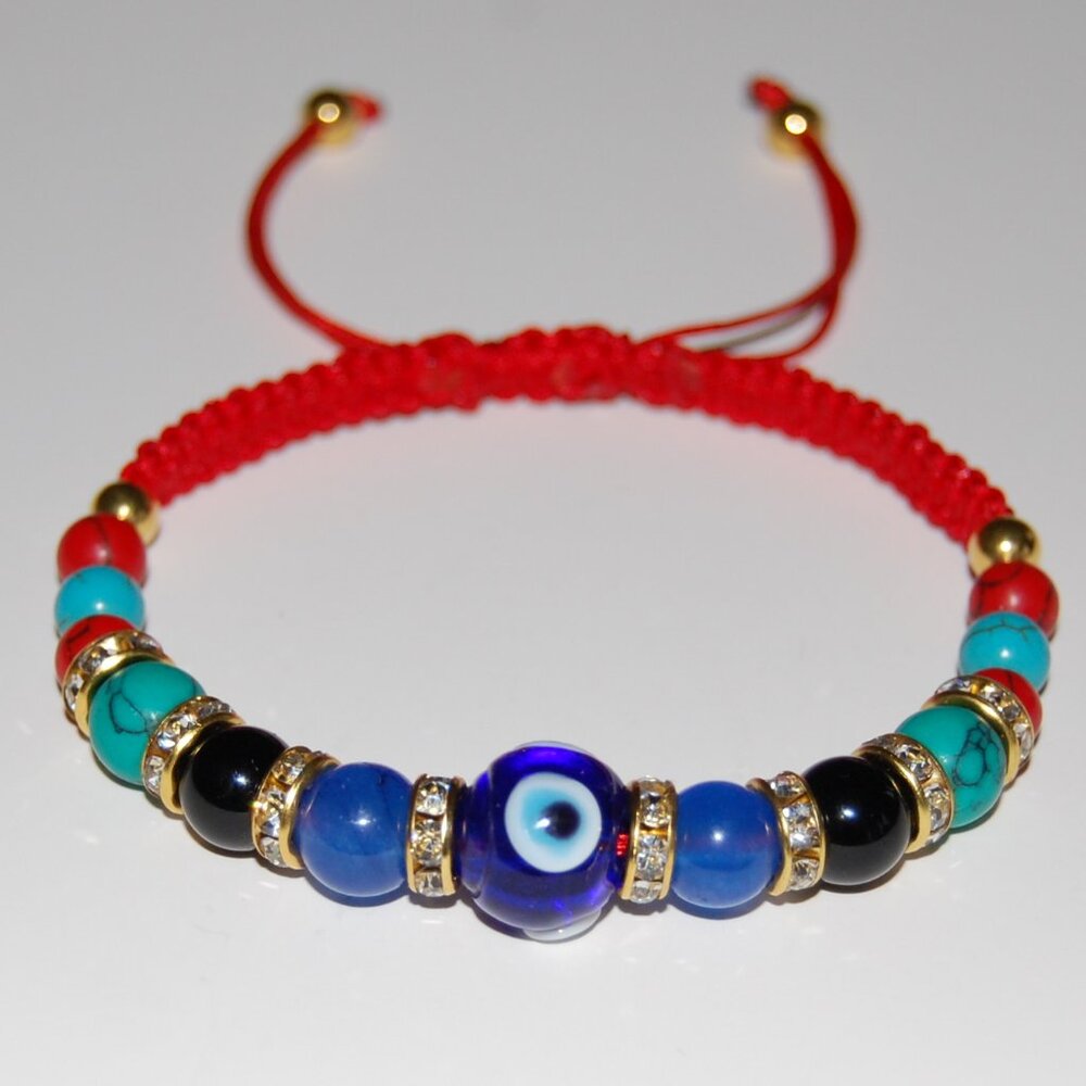 Evil Eye Bracelet,Multi Gemstones Bracelet,Hamsa Bracelet,Drawstring Bracelet